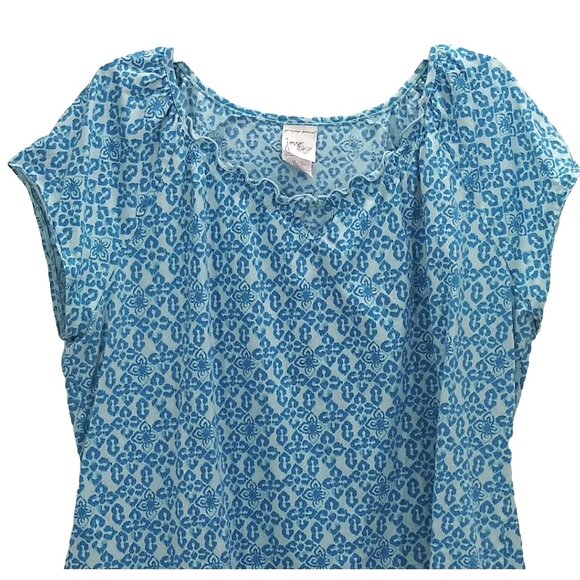 Just My Size Blue Print Keyhole Neckline Cap Sleeve Top Plus Size 2X (18W-20W) - Picture 3 of 7